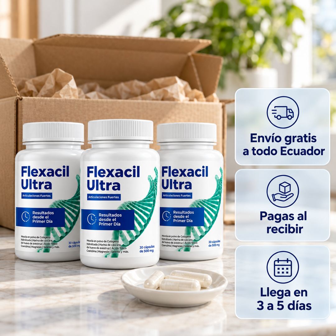 Tres frascos de Flexacil Ultra con caja de envío: envío gratis y pago al recibir
