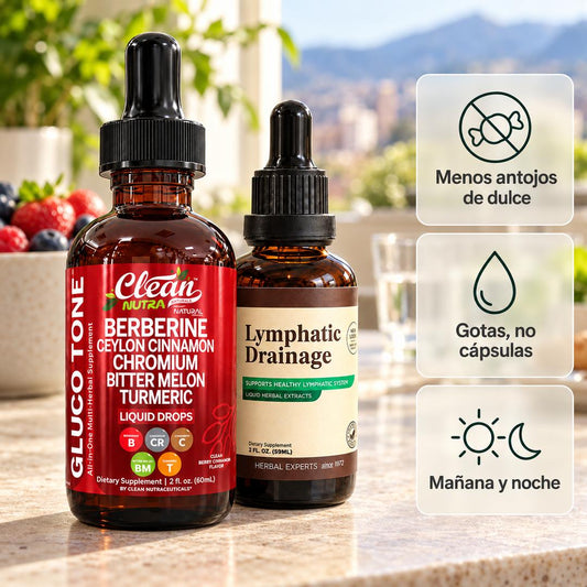 Berberina GlucoTone y Drenaje Linfático en gotas: menos antojos de dulce, mañana y noche